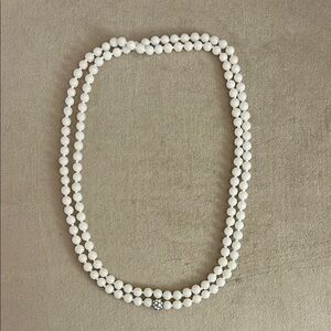 Elegant White Pearl Double-Strand Necklace with Diamante centre bead